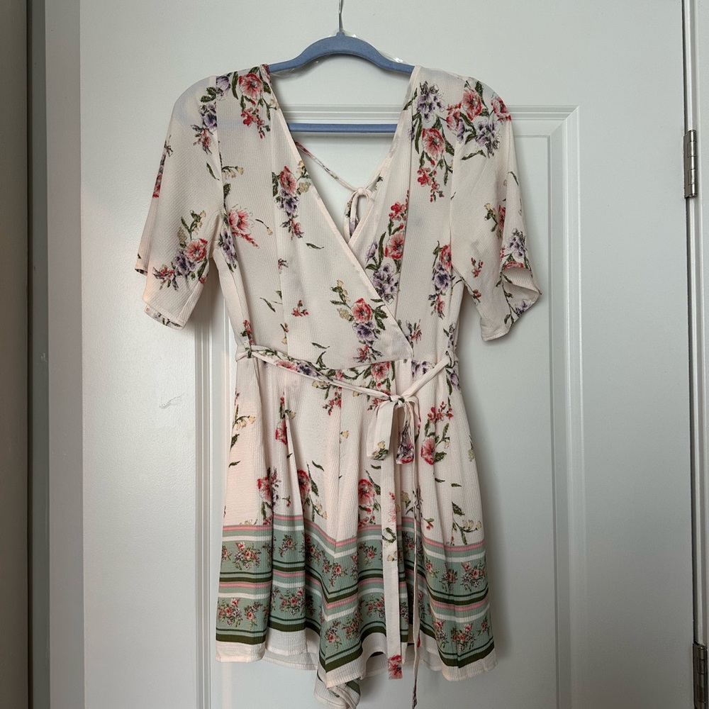 Floral Wrap Dress with Green Accents